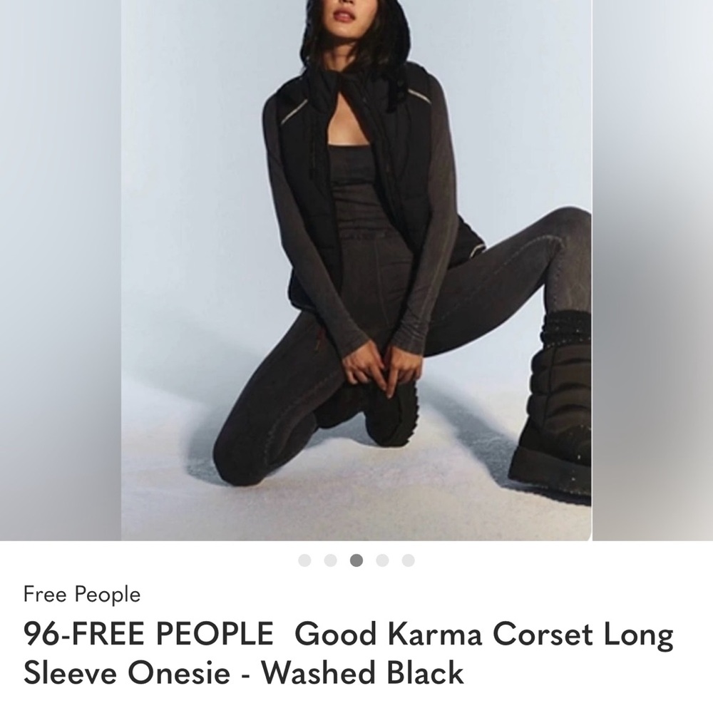 96-FREE PEOPLE Good Karma Corset Long Sleeve Onesie - Washed Black - Picture 2 of 2